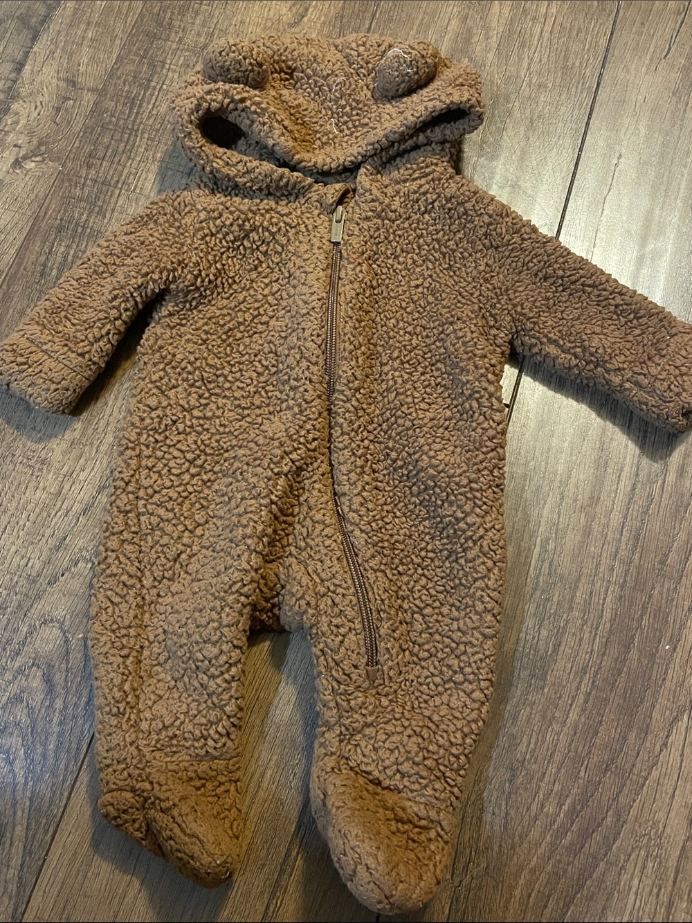 Cozy Brown Teddy Fleece One-Piece for Infant - Hooded Footed Jumpsuit